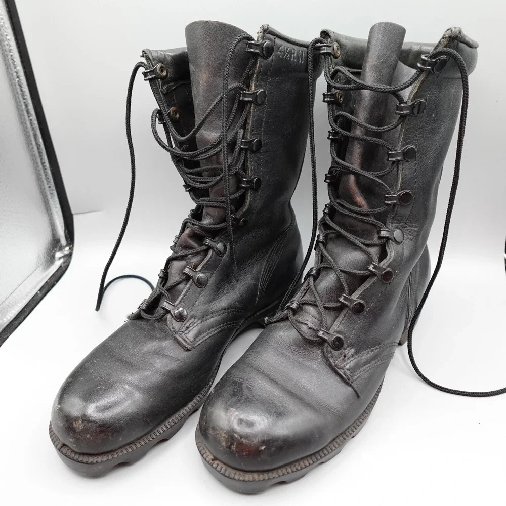Vintage Military Combat Jump Boots Mens 4.5 Black Leather PJ 7-86 80s Tactical